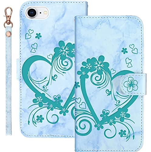Bartern Handyhülle für Apple iPhone 6/6s Klappbar,Herz(Liebe)+ Blumen iPhone 6/6s Hülle,PU Leder Wallet Schutzhülle Tasche Klapphülle mit Kartenfach Magnetverschluss Standfunktion,Grün