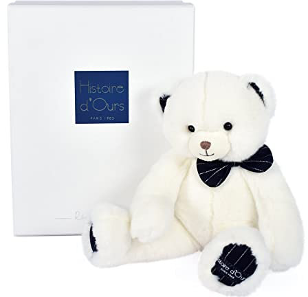 HISTOIRE D'OURS - Peluche Doudou Ours - Ivoire - 30 cm - Collection Preppy Chic - Idée Cadeau Enfants ou Naissance pour Bébé - Doudou Très Doux & Elégant - Boite Cadeau - HO3130
