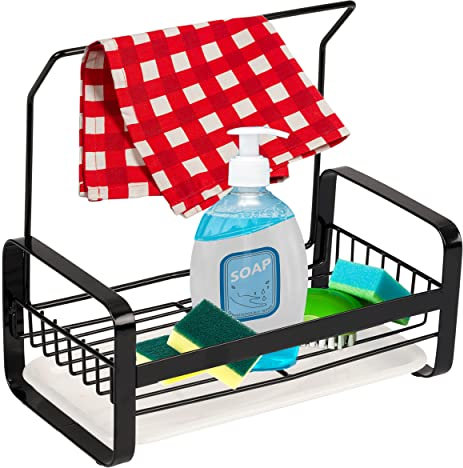 Kitchen Organiser Caddy with Dishcloth Stand – Durable and Reliable Sink Caddy – Adequate Capacity for Kitchen Cleaning Supplies – Simple Water Drainage System – Dishwasher Safe – for Every Household