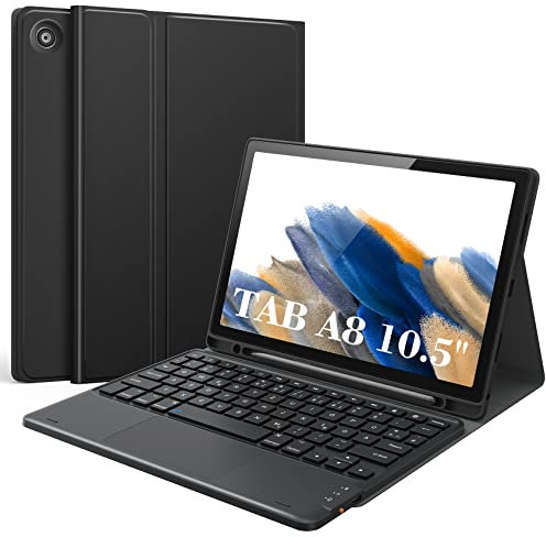 Earto Samsung Tab A8 Hülle mit Tastatur, Smart Touchpad, Ultradünne Magnetische, Type C Wiederaufladbar Tastatur für Tab A8 10.5 Zoll 2021, Samsung Galaxy Tab A8 Tastatur (SM-X200/X205/X207), Schwarz