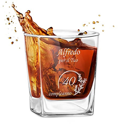 Maverton bicchiere in vetro 250 ml - ideale per bourbon whiskey e drink - incisione personalizzata - bicchiere personalizzato - idea compleanno per uomo - pensiero speciale - gigli dei campi
