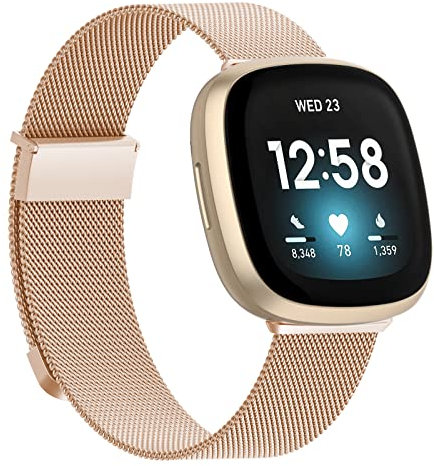 Tuocal Metal Strap Compatible with Fitbit Versa 4 Strap/Fitbit Versa 3 Strap/Fitbit Sense 2 Strap/Sense Strap for Women Men, Mesh Magnetic Stainless Steel Adjustable Replacement Strap Wristband