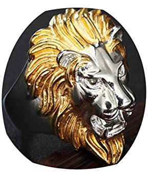 Dsnyu Ringe für Herren Edelstahl, Löwenkopf Ring Versprechen, Männer Ring für Hochzeit, GR.62 (19.7) Mehrfarbiges Gold