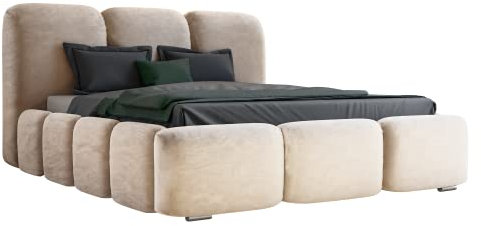 GRAINGOLD Bubble Bett 180x200, Polsterbett mit Bettkasten, Polsterbett mit Stauraum, Samt, mit Lattenrost, mit Kopfteil, ohne Matratze (Beige, 180x200)