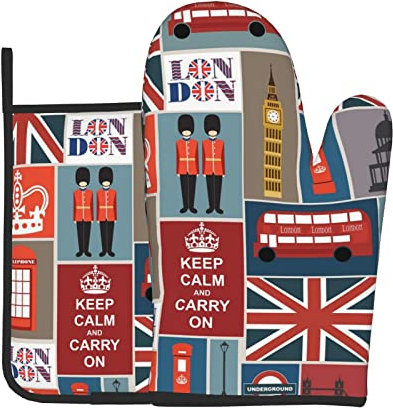 England Symbols Ofenhandschuhe und Topflappen, 2 Stück, Hot Pan Matte, zum Kochen, Grillen, Küche Geschenk für Koch, Liebhaber, Mutter