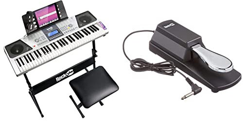 RockJam kit per pianoforte con tastiera a 61 tasti con panca per pianoforte digitale, supporto per pianoforte elettrico, cuffie & Professionale Pedale Sustain