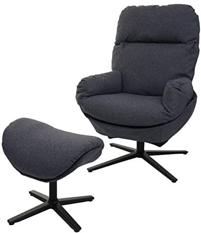 Mendler Relaxsessel + Hocker HWC-L12, Fernsehsessel Sessel Schaukelstuhl Wippfunktion, drehbar, Metall Stoff/Textil - dunkelgrau
