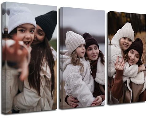 LZIMU Ihr Foto Auf Bild auf Leinwand 3 teilig Bild Mit Wunschmotiv Personalisierte Fotoleinwand Für Muttertag Vatertag Partner Haustier Personalisierte Geschenk Wandbildere(Gerahmt, 25x50cmx3 Stück)