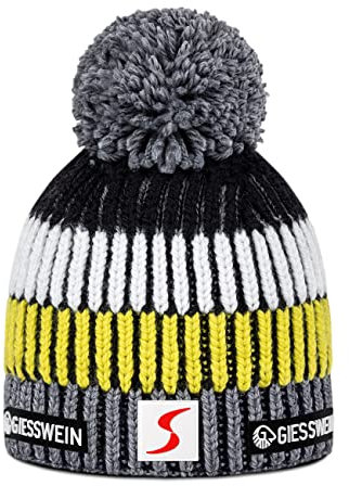 GIESSWEIN ÖSV Beanie Simonhöhe - Merino Mütze mit Bommel, Ski Austria Beanie, Damen & Herren Strickmütze aus Merinowolle, Warm gefütterte Skimütze, Unisex Wintermütze