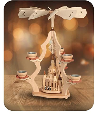 Große 47cm Teelicht Pyramide mit Frauenkirche Dresden - FA. Zeidler Seiffen - Handwerkskunst aus dem Erzgebirge