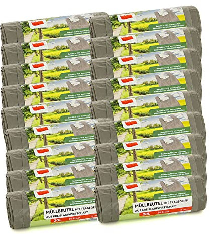 Müllbeutel mit Tragegriff, grau, 95% recyceltes Material (Grau 20 L 18er)