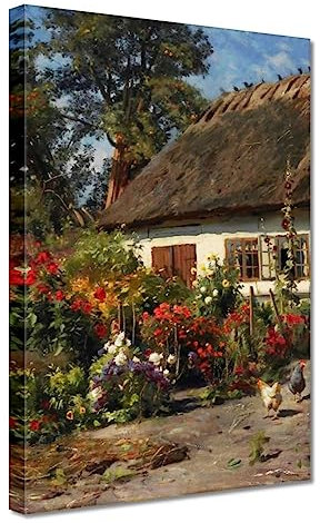 Quadro stampato su tela Wall Art Decor 20x30cm Casa di campagna con fiori n. H2144Z_PC1S