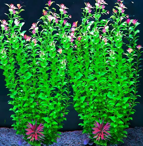 BOLYEE 2 Pack Aquarium Decor Plastic Plants Extra Large Artificial Fish Tank Plants Tall Fish Tank Decorations-12 Tall