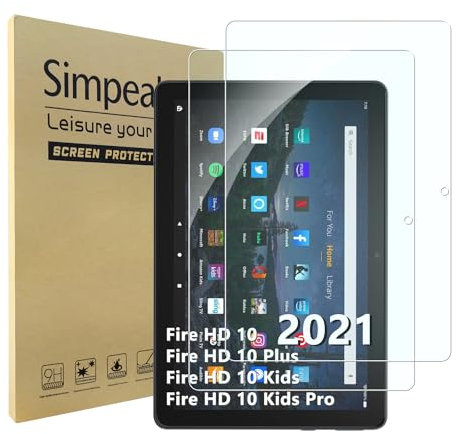 Simpeak 2 Pack Pellicola Protettiva Compatibile con Kindle Fire HD 10 / Fire HD 10 Plus/Fire HD 10 Kids/Fire HD 10 Kids Pro Tablet 10.1, Vetro Temperato Protezioni Schermo HD Anti-graffio