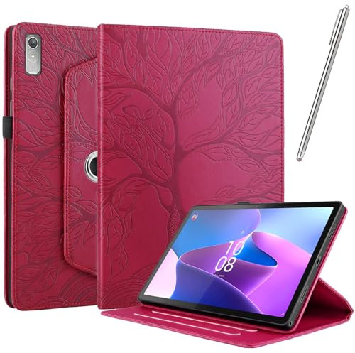 Netany Coque pour Lenovo Tab P11 (2Nd Gen, 11.5 Pouce), Étui Cuir PU Housse de Protection Flip avec [Stylet] Fonction Support Antichoc Étui Rotatif à 360° - Rouge