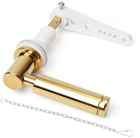 Toilet Flush Handle Eeplacement Kit Zinc Alloy Metal Toilet Handle Replacement, Toilet Cistern Lever Arm with Chain - Adjustable Arm (Gold)