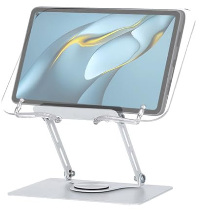 Oldmoom Schreibtisch-Buchständer, Buchhalter - Acryl-Lesehalter für Laptop | Um 360 Grad drehbarer Buchständer, höhenverstellbarer Schreibtisch-Laptopständer für Laptop, Kochbuch, Lehrbuch, Noten