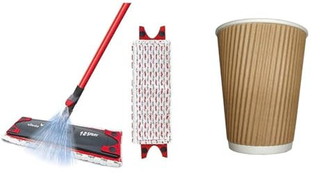Vileda 1-2 Spray Mop, Microfibre Flat Floor Spray Mop with Extra Head Replacement & Zuvo 100 x Kraft 12 Ounce Ripple 3 Ply Disposable Insulated Paper Cups for Tea Coffee Cappuccino