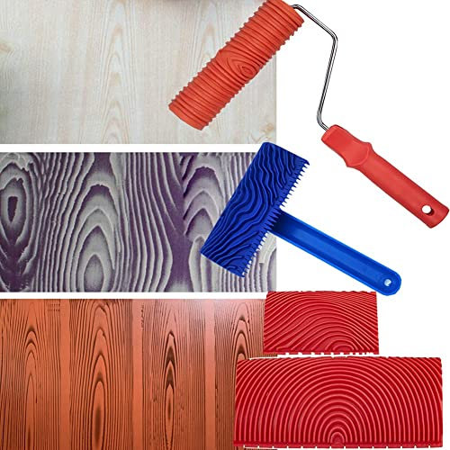 HiCOZZIE Outils de Grain de Bois, 4Pcs Outils de Peinture de Rouleau de Grain de Bois Motif de Texture avec PoignéEs Peinture D'Outil de Texture, pour PièCe Murale