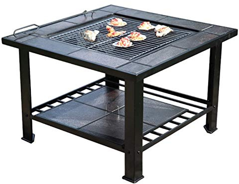 Outdoor Fire Pit Garden Wood-Burning Brazier Barbecue Table, Outdoor Backyard Square Metal Fireplace, Poker Table Cover with Sparkle Screen Cover, 79cm/29.9 (Color : Kit-1) (Kit 1)