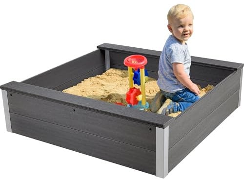 dobar® Sabbiera in WPC resistente alle intemperie, sabbiera per giocare per il giardino, 115 x 115 x 30 cm, antracite