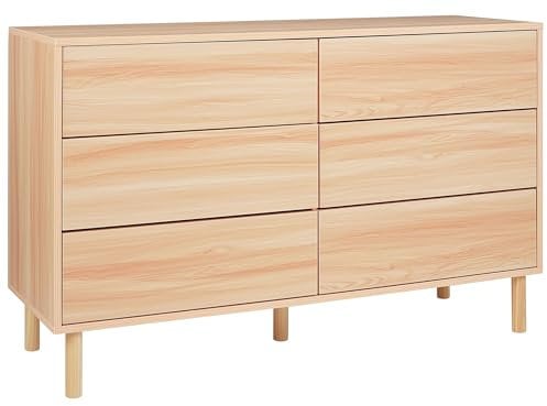 Kommode heller Holzfarbton Spanplatte Gummibaumholz mit 6 Schubladen Sharpe