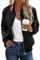 ECOWISH Veste bomber décontractée à fermeture éclair pour femme, col rond, léger, court, coupe-vent avec poche, motif floral/camouflage, S - Noir, Medium