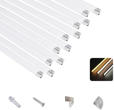 T&K LED Aluminium Profil 12 x 1M V-Form Silber mit Abdeckung Opal, Endkappen und Montageklammer, Eckprofil Eloxiert Für LED-Streifen und LED-Stripes