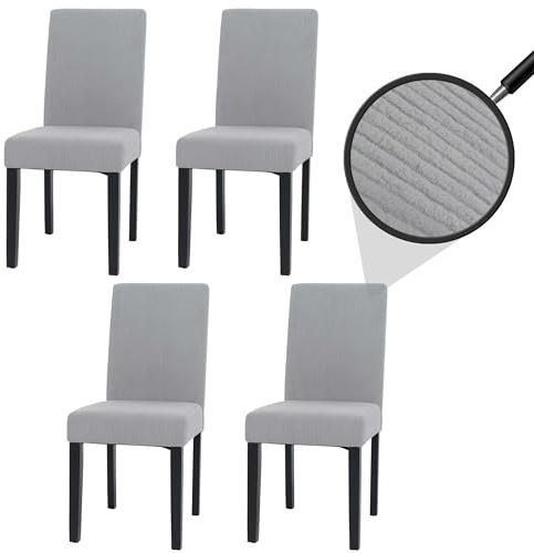 Mendler 4er-Set Esszimmerstuhl Littau, Stuhl Küchenstuhl Hochlehner, Stoff/Textil Cord Holz - hellgrau, dunkle Beine