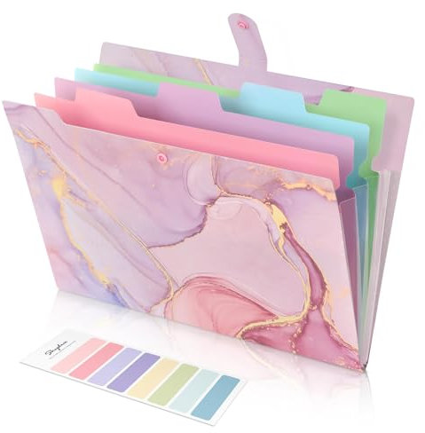 SKYDUE Ordnungsmappe A4, Mappe Mit Fächern, Dokumentenmappe Mit Etiketten, Postmappe Mappen Ordnersystem, Fächermappe Für Zuhause, Büro, Schule Und Auf Reisen (Marmorrosa)