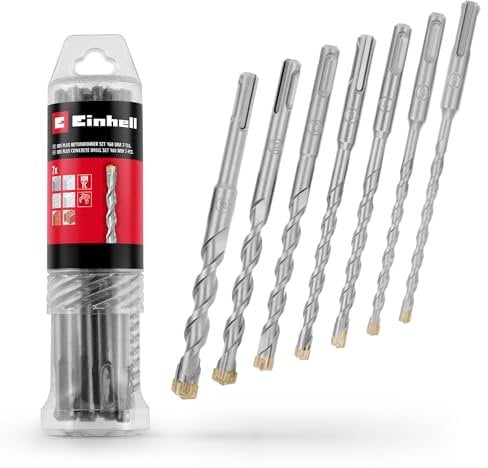 Originale Einhell set di 7 punte per trapano SDS Plus, 160 mm (acciaio 40Cr, placchetta in metallo duro a quattro tagli, punta centrale, per lavori di ristrutturazione o di fissaggio del calcestruzzo)