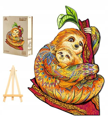 PASJO - Holzpuzzle Erwachsene mit Motiv eines Faultiers 312 Teile 43,2x30,2 cm - Geschenkidee für Kinder - Holz Puzzle Faultier - Einzigartige Tierförmige Holz-Puzzle - Creative Jigsaw