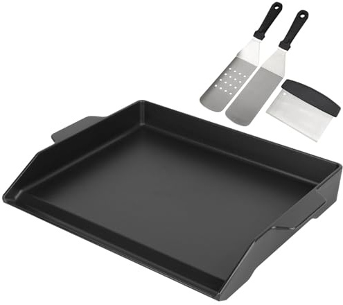 BBQ Future Universal Griddle for Gas Grill with spatula set, 18 x 14 Nonstick Cast Iron Outdoor Gas Grill Griddle Insert, Large BBQ Flat Top Plate fits Electric/Stove Accessories