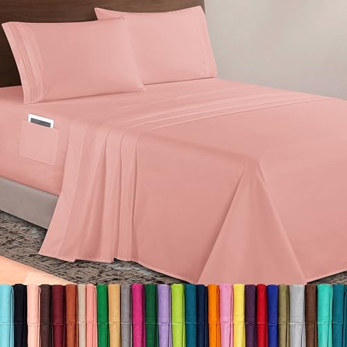 Elegant Comfort Luxurious 1500 Premium Hotel Quality Microfiber 4-Piece Sheet Set, 18-24 Inches Deep - Extra Deep Pocket Sheets - Ultra Soft 4PC Deep Pocket Sheets, Queen, Dusty Rose