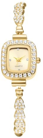 JewelryWe Damenuhr Glitzer Rechteckige Uhren: Bling Strass Analog Quarz Armbanduhr Damen Gold Schmales Verstellbares Metallarmband Armkette Kleine Diamantuhr mit Eckigem Gehäuse