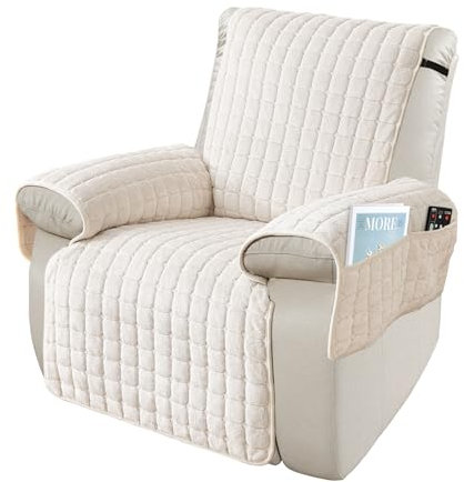 SEMGABO Sesselschoner für Relaxsessel, Fernsehsessel Schutzbezug, Sesselüberwurf mit Armlehnen, mit Taschen und Gummiband, Schutz vor Schmutz und Kratzern, Beige,1 Sitz(53 * 190cm)