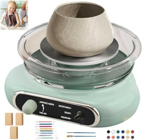 Torno de alfarero eléctrico para niños y Adultos, Kit Completo con Herramientas, Máquina de cerámica autodurecible, Rueda giratoria para talleres creativos,Green