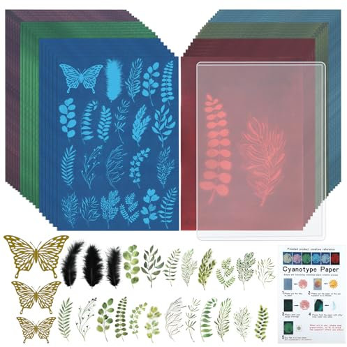 36 Stück Cyanotypie Papier Kit, A5 Hochempfindliches Sonnendruckpapier, 6 Farben Solar Fotopapier, Cyanotype Paper mit Cyanotypie Material für Kinder und Erwachsene zum Basteln