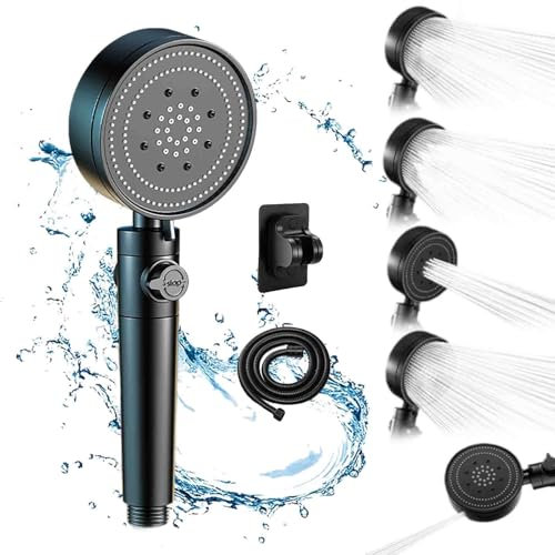 FORRTY Pommeau de douche à main pour salle de bain Pommeau douche haute pression Pommeau douche d'appoint à six vitesses, nettoyage en profondeur, pommeau de douche résistant aux chutes et durable(Noi