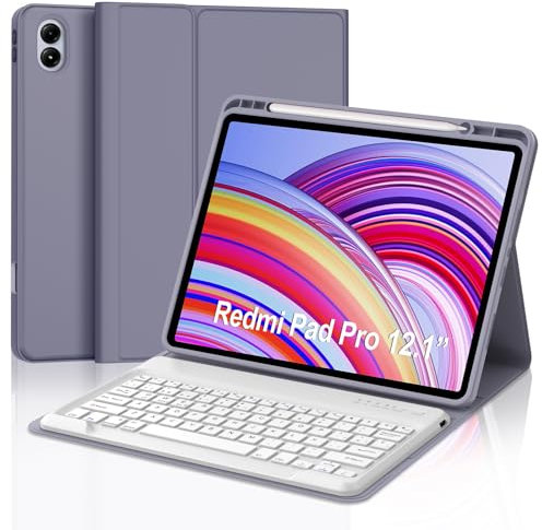 FOGARI Teclado para Redmi Pad Pro 12.1 2024/Xiaomi Poco Pad 12.1, Funda Redmi Pad Pro con Teclado [Español Ñ] Desmontable Inalámbrica para Xiaomi Redmi Pad Pro 12.1 Pulgadas 2024, Púrpura