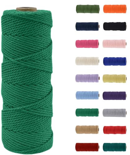 MORAINJAY 3mm Macrame Cord 100m, Emerald Green Macrame Cotton Cord Twine Rope Craft String, Natural Cotton Rope for Macrame Art, DIY Crafts & Gift Wrapping - 16 Vibrant Colors, Soft & Chemical-Free