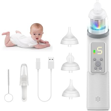 Nasensauger Baby, Nasensauger Baby Elektrisch 5 Saugstufen & 3 Silikonspitzen,IPX6 Wasserdicht,Wiederaufladbar,Mit Musikfunktion, LCD-Display, Nasensauger Geeignet für Babys und Kinder