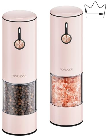 Electric Salt and Pepper Grinder Set, Battery Operated, 2-Piece (Petal Pink)