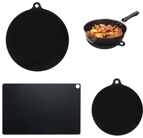 MUNTE 3 Pièces Protection Plaque Induction Noir, Tapis Plaque Induction en Silicone, pour Plaque de Cuisson à Induction, Ustensiles de Cuisine (Rectangulaire et Circulaire)