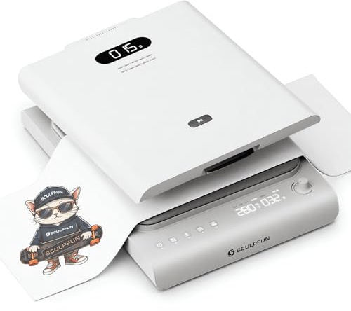 SCULPFUN H1 Auto Heat Press Machine – World's First Upward Pressing, Even Pressure Up to 176lbs, Rapid Even Heating 7min for DTF, HTV, T-Shirts, Sublimation, Vinyl with Auto Safety Shutoff,38 x 38cm