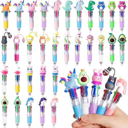 GMUFTIR Penne Multicolore, 32 Pezzi Penne Multicolore 4 Colori con Adorabili Animali Kawaii, Regalini Fine Festa Compleanno per Bambini