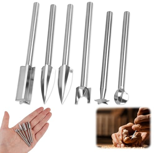 6 Stück HSS-Gravierwerkzeug, Holzschnitzerei Bohrer Set Für Rotary Tool | Gravierbohrer Holz, 3mm Schaft Holz Fräser Set, Holz Gravierbohrer Schnitzmesser Set, für DIY Schnitzen Bohren Mikroskulptur