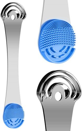 Raspador de Lengua 3 Capas + Cepillo Lingual Suave, Limpiador de Lengua Acero Inoxidable, Limpieza Bucal Contra Mal Aliento, Rascador lingual, Reutilizable y Fácil de Limpiar