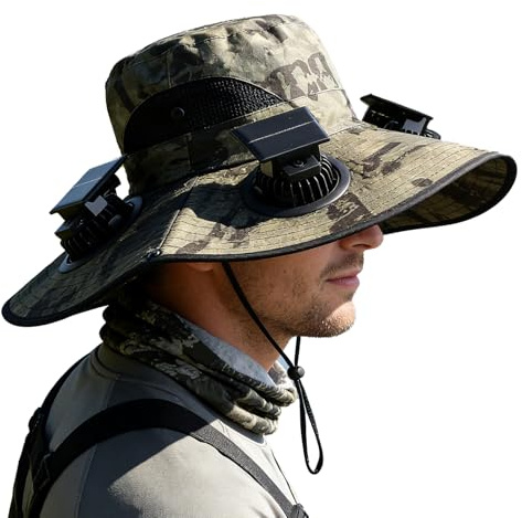 Sombrero con Ventilador Incorporado y Panel Solar,Gorra de ala Ancha con 4 Ventiladores de Energía Solar,Sombrero de Playa Exterior | para Pesca, Jardinería, Senderismo, Trabajo de Verano