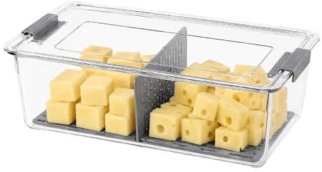 Cheese Containers, 3.7L Clear Cheese Container with Lid Fridge Organisers | Cold Storage Boxes, Stackable Food Organizer, for Chunks & Slices